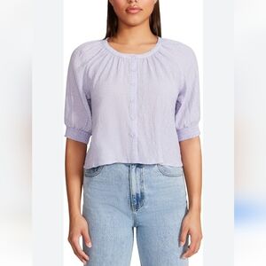 BB Dakota by Steve Madden Lilac Demeanor button up ruched peasant top Medium